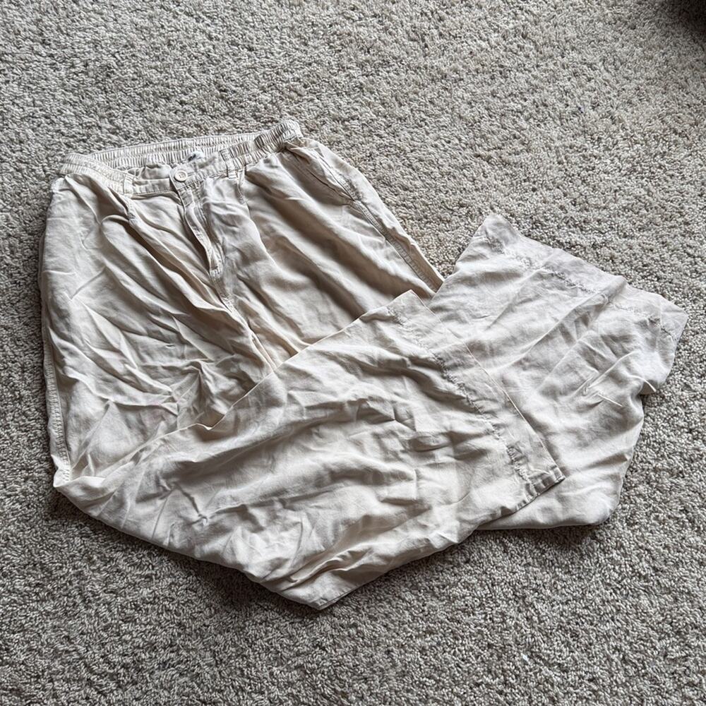 AERIE NWOT Beige Off White Wide Leg Soft Trouser Pants Elastic Wait Size M